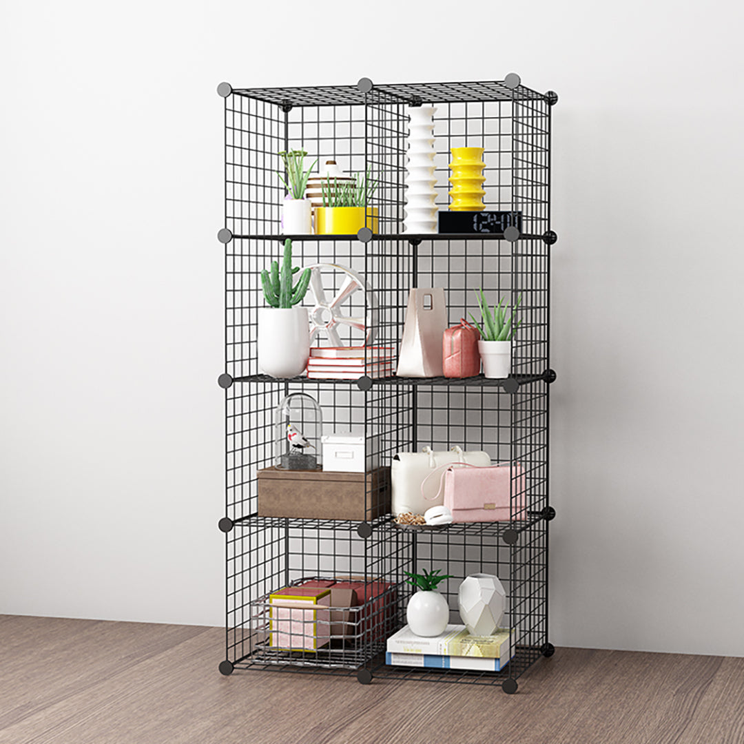 NNEAGS 2X Black Portable 8-Cube Storage Organiser Foldable DIY Modular Grid Space Saving Shelf
