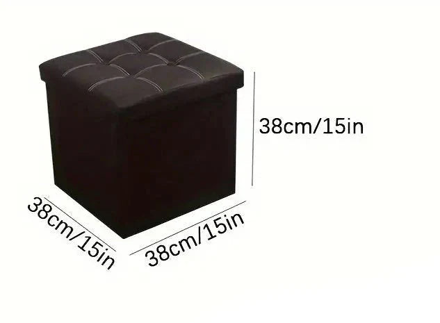 Faux Leather Storage Ottoman - Black, 55L-2