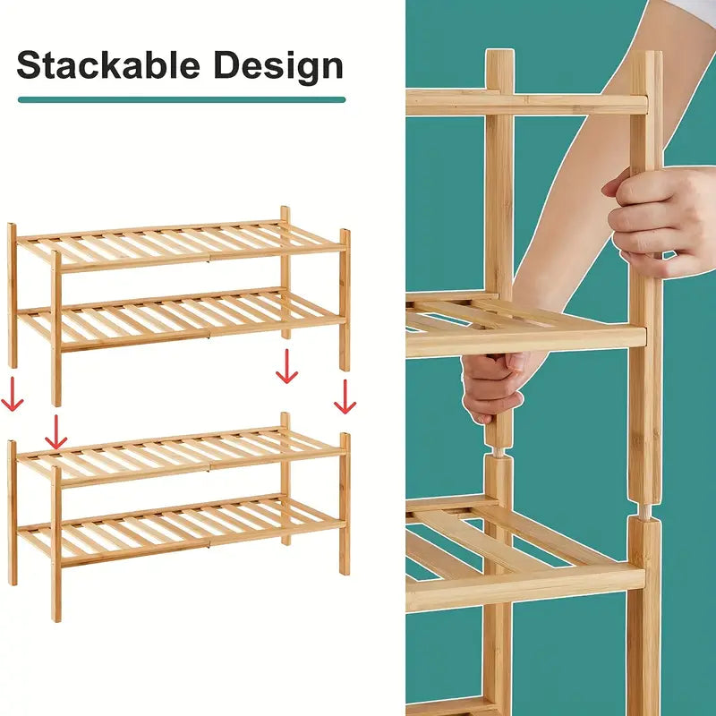 NNETM Experience the natural charm of bamboo with our Double-Layer Shoe Rack