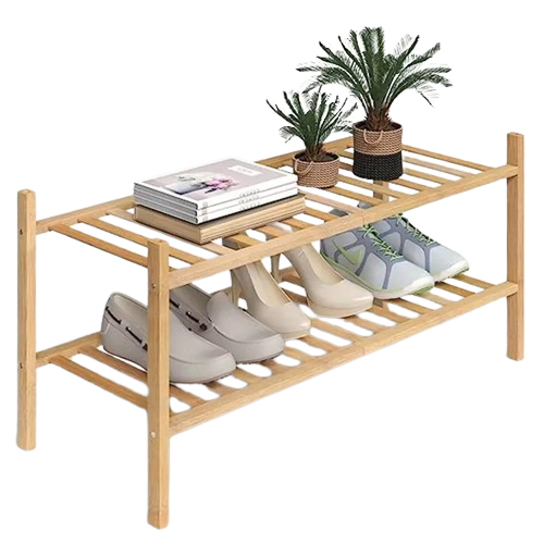 NNETM Experience the natural charm of bamboo with our Double-Layer Shoe Rack