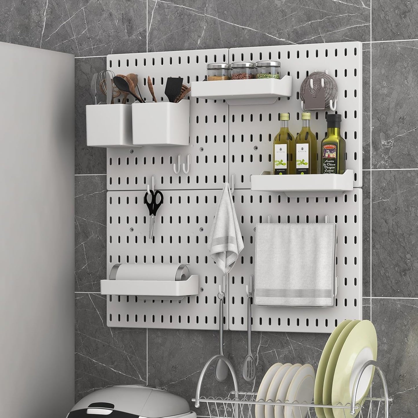 NNEDSZ Pegboard Combination Kit with 4 Pegboards and 18 Accessories Modular Hanging for Wall Organiser