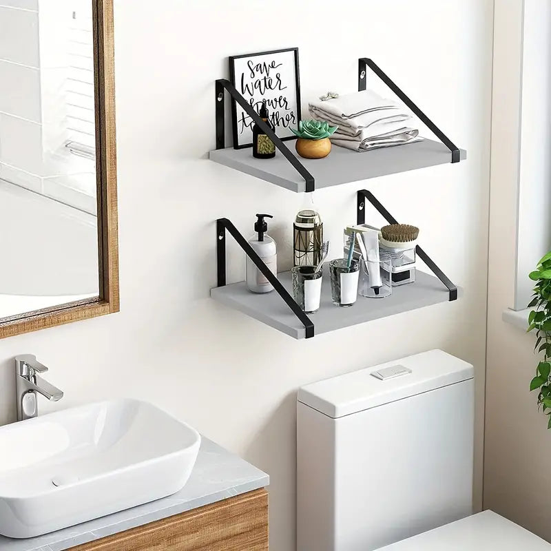 Rustic Wooden Wall Mounted Floating Shelf Set (2pcs)