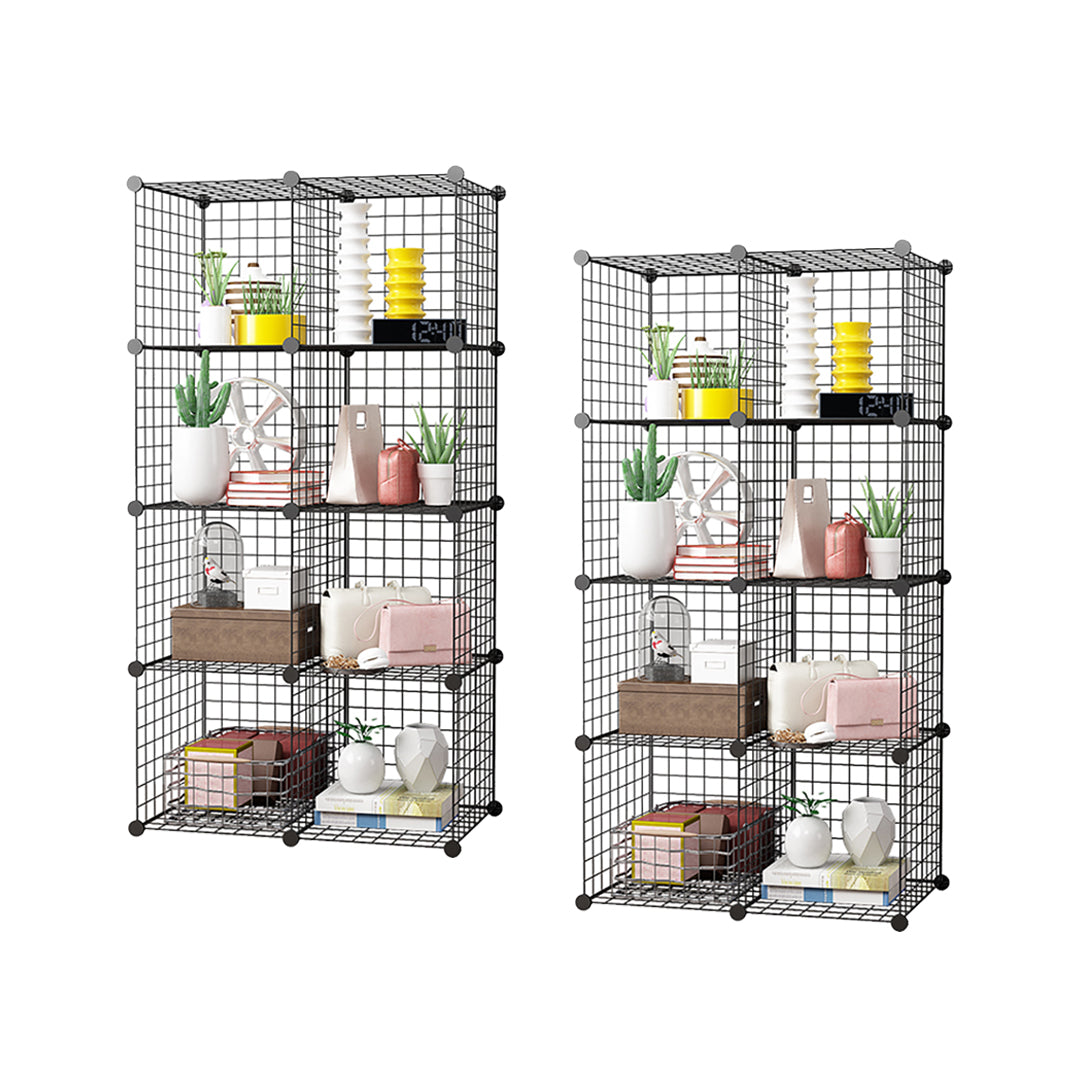 NNEAGS 2X Black Portable 8-Cube Storage Organiser Foldable DIY Modular Grid Space Saving Shelf