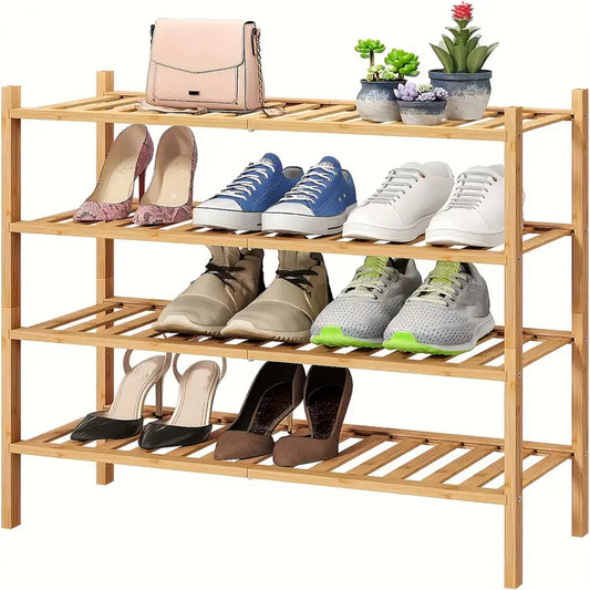 NNETM Experience the natural charm of bamboo with our Double-Layer Shoe Rack