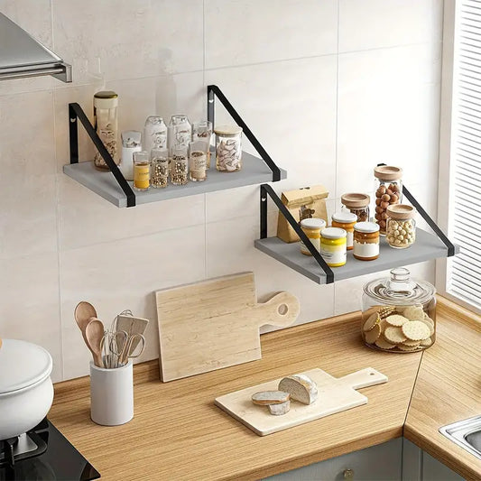 Rustic Wooden Wall Mounted Floating Shelf Set (2pcs)
