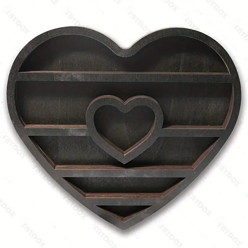Two hearts intertwine in this beautifully crafted crystal wood shelf
