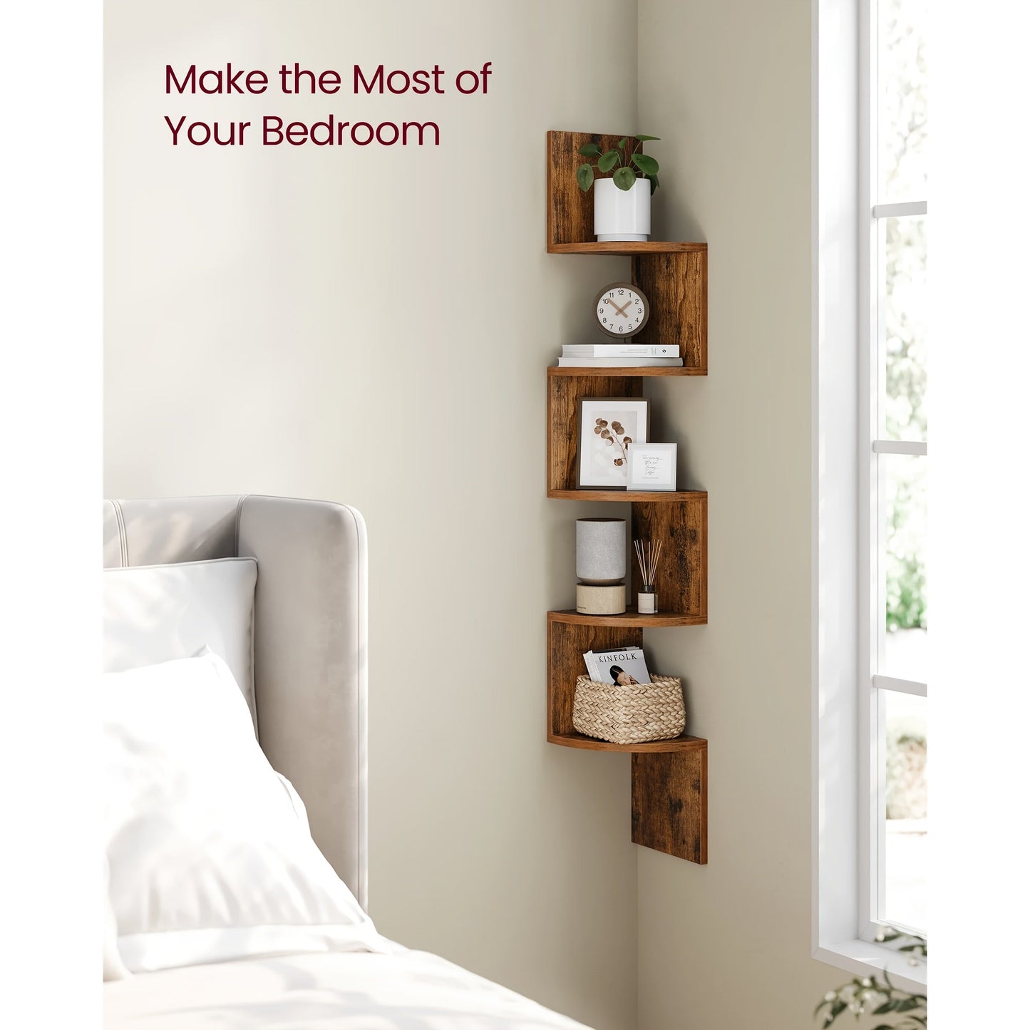 NNETM Floating Corner Wall Shelves (5-Tier)