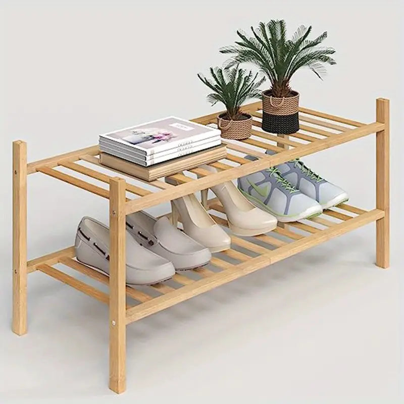 NNETM Experience the natural charm of bamboo with our Double-Layer Shoe Rack