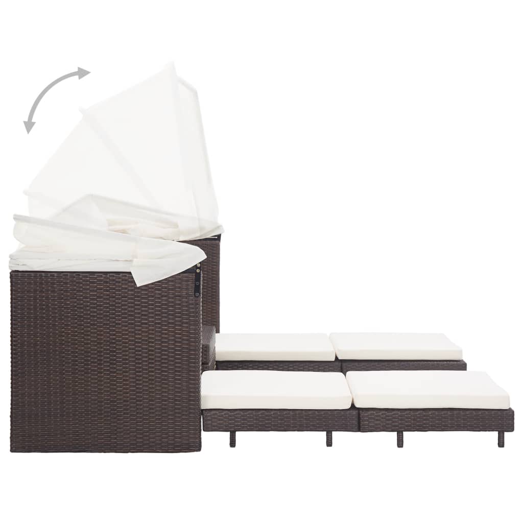 NNEVL Extendable 3-Seater Sofa Bed with Roof Poly Rattan Brown
