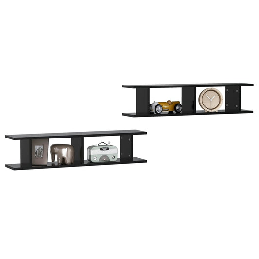 NNEVL Wall Shelves 2 pcs Black 90x18x20 cm Chipboard