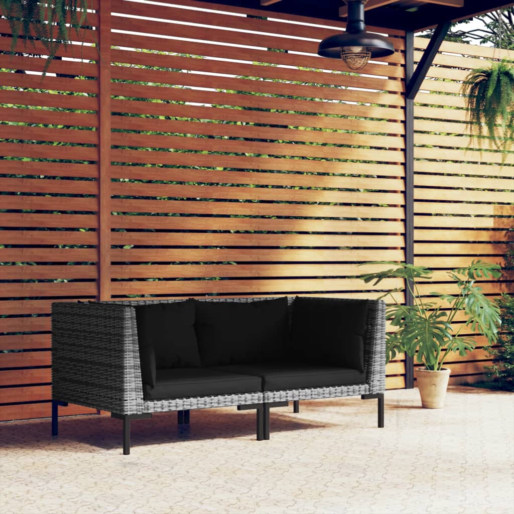 NNEVL Garden Sofas 2pcs with Cushions Half Round Poly Rattan