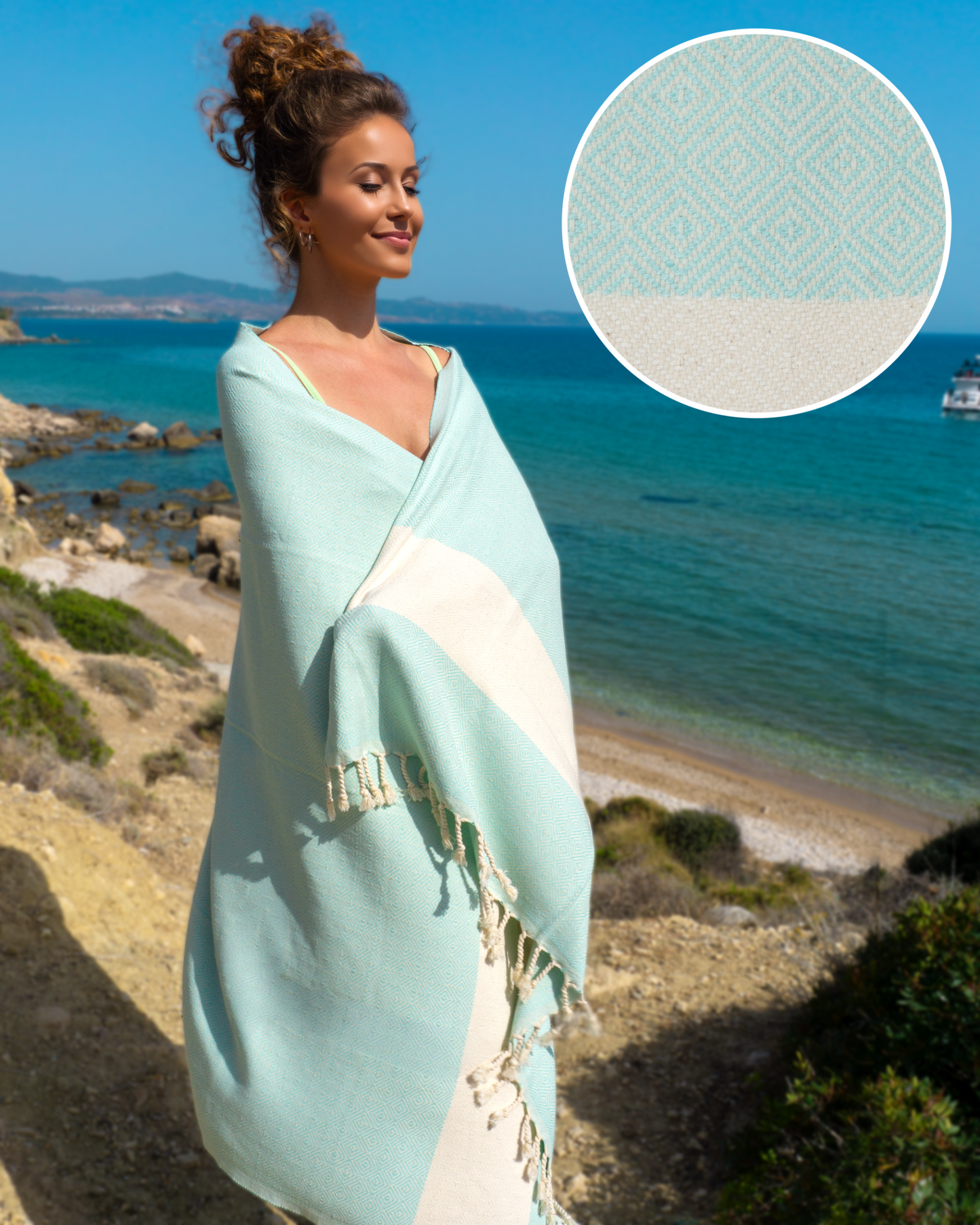 DIAMANT Hammam Towel, Beach Towel, Pestemal - Mint