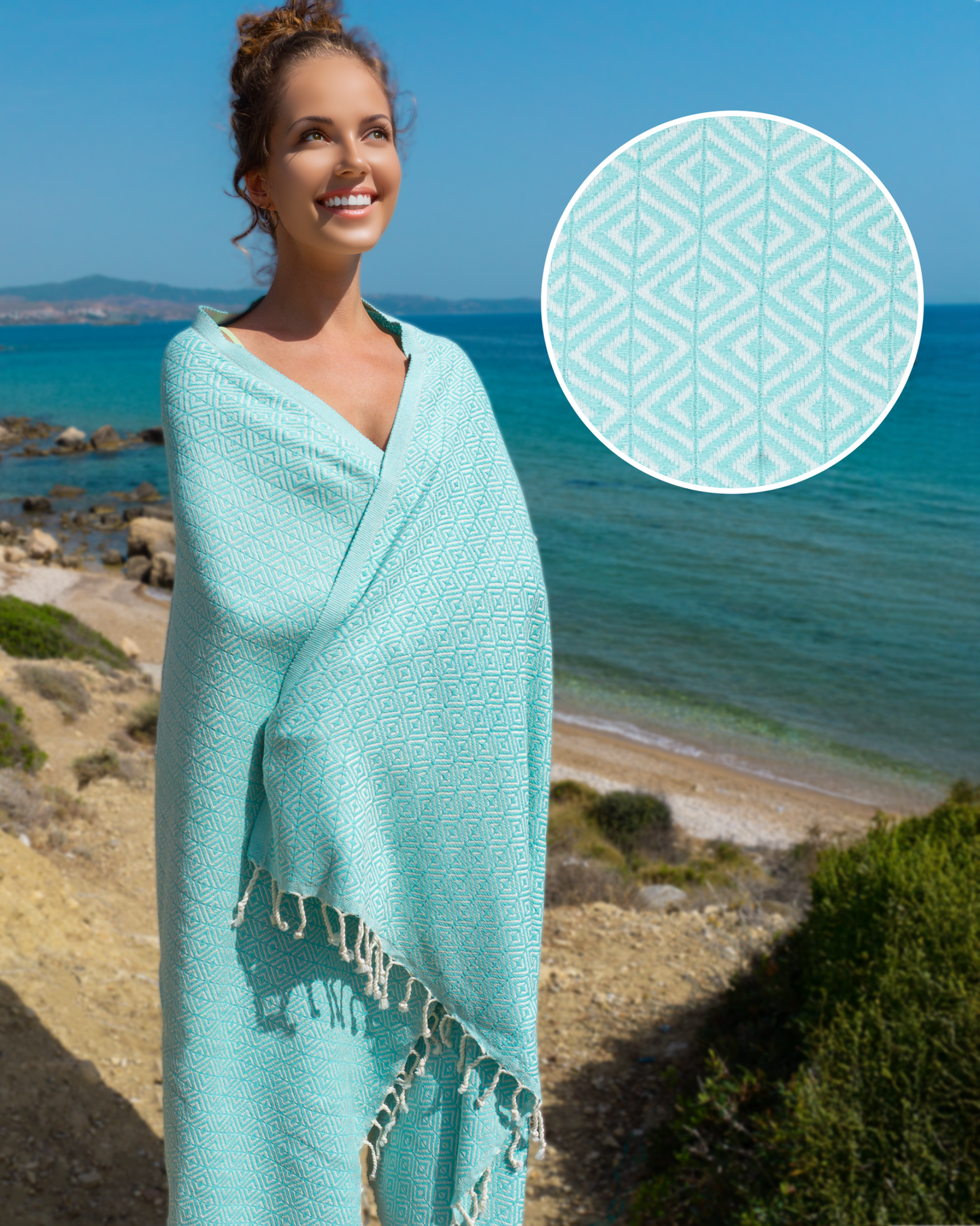 ELA Hammam Beach Towel, Spa Sauna Towel - Mint