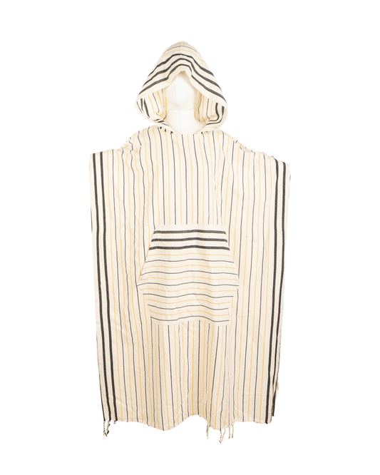 Men Hooded Beach Pool Spa Sauna Poncho, Changing Towel - Stripe Yellow, with Recycled Gift Box