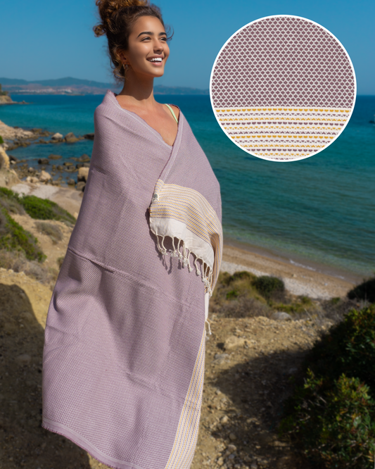PHARAO Beach Towel, Turkish Hammam Towel, Spa & Sauna Towel - Brown / Yellow
