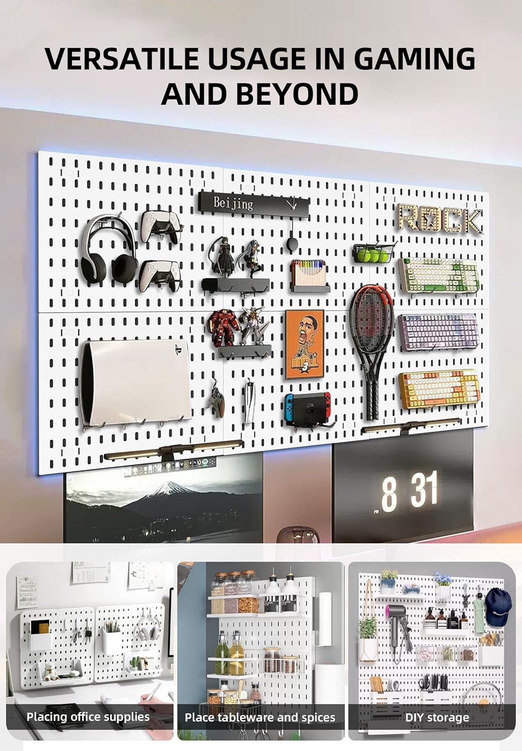 NNEDSZ Pegboard Combination Kit with 4 Pegboards and 18 Accessories Modular Hanging for Wall Organiser