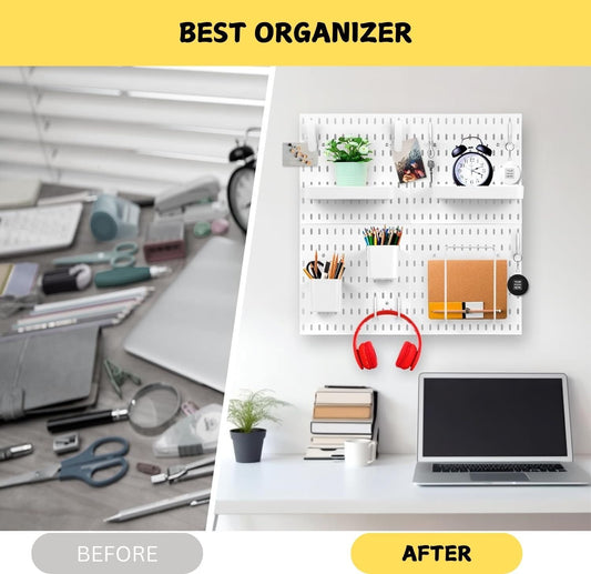 NNEDSZ Pegboard Combination Kit with 4 Pegboards and 18 Accessories Modular Hanging for Wall Organiser