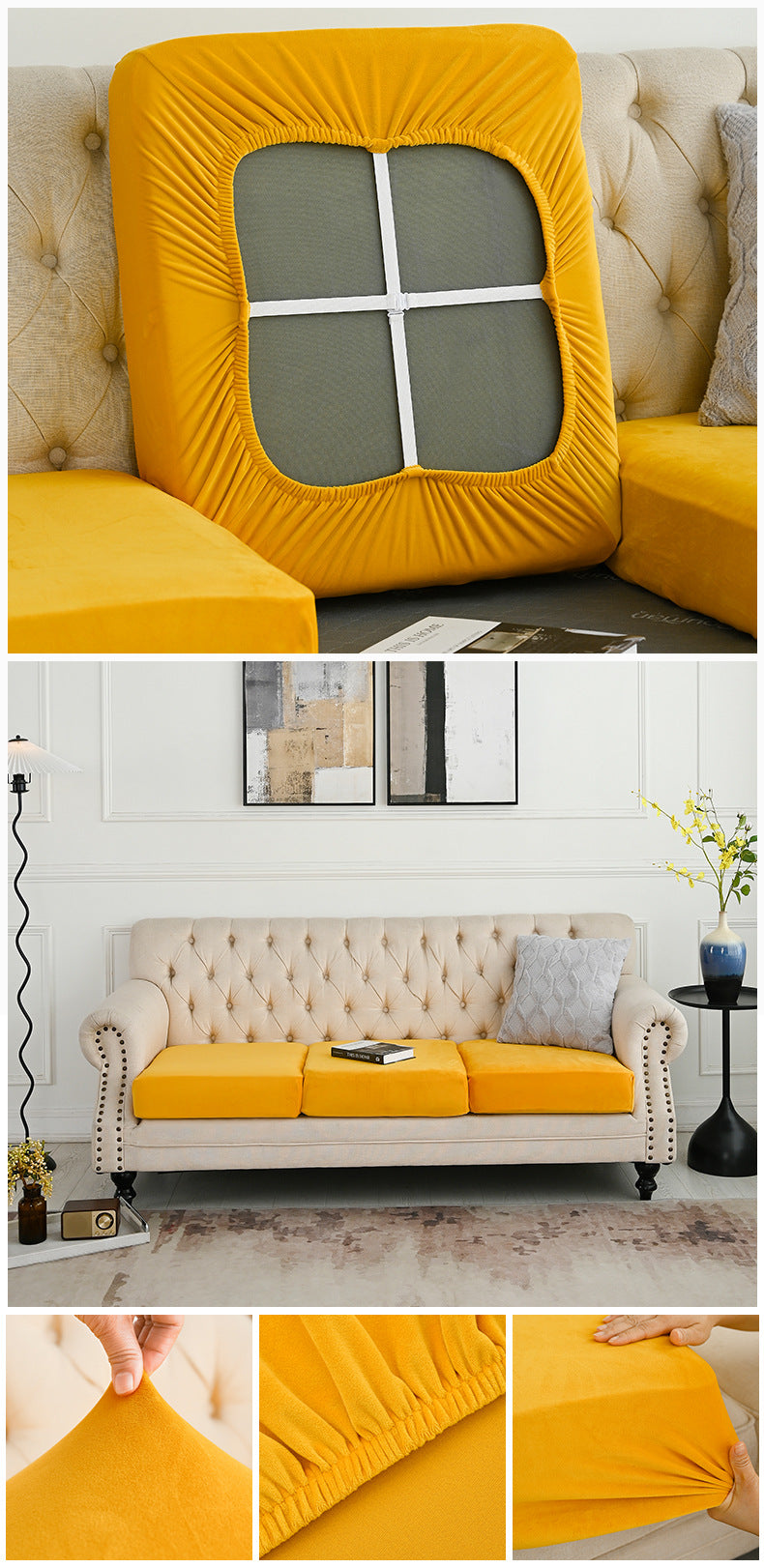 NNEDSZ 2 Pcs Yellow Elegant Polyester Sofa Cover - Full Protection Against Cat Scratches & Wear